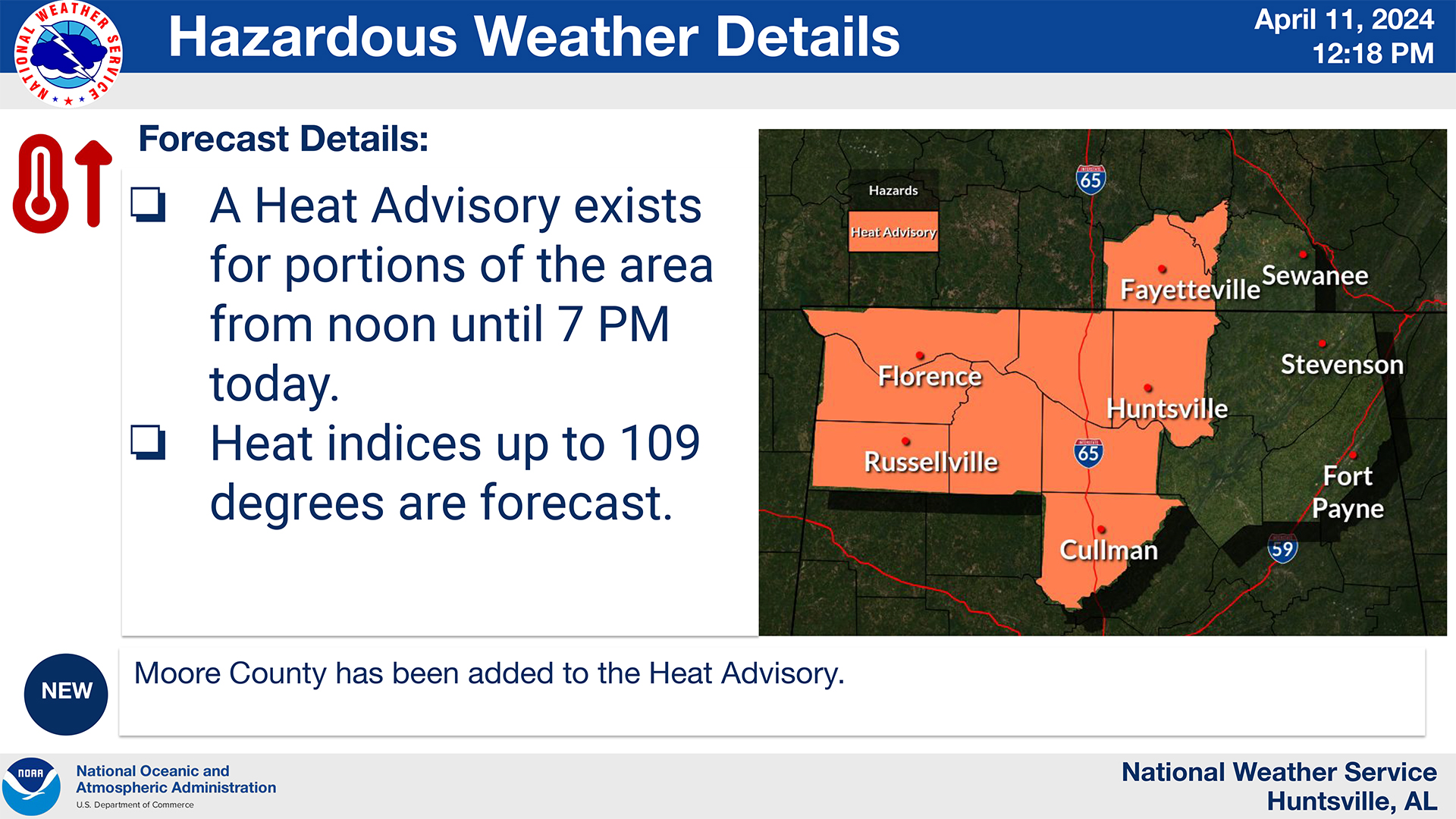 Map showing heat advisory for north Alabama